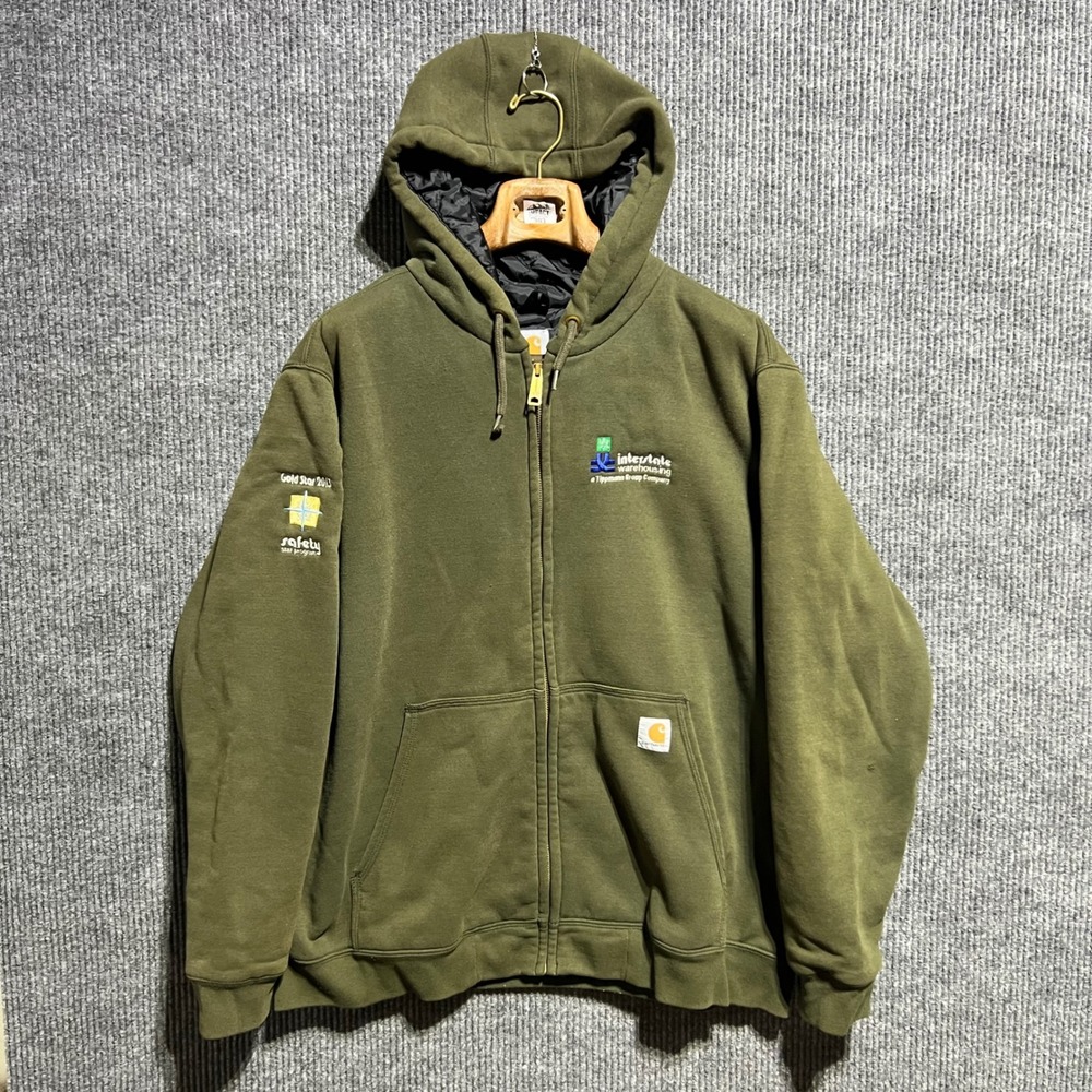 Carhartt Full Zip Hoodie Mens XL Green Quilted Lined Workwear Utility Jacket